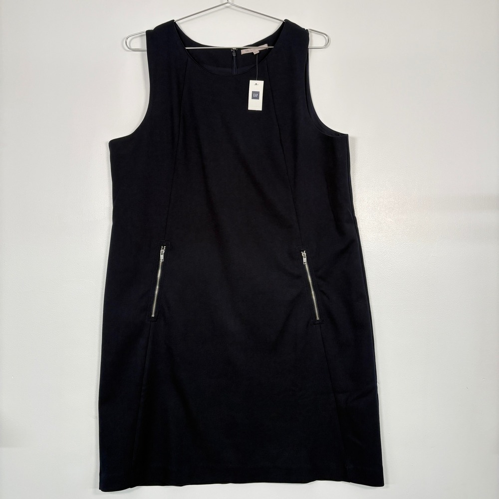 NWT Gap Women Sheath Dress XL Tall Navy Blue Olga Zipper Pockets‎ Sleeveless
